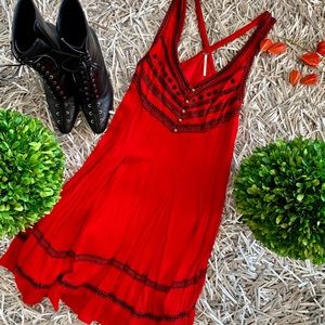 Free People red embroidered dress size 0